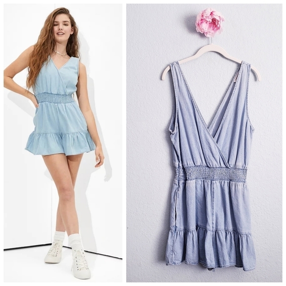 American Eagle Denim Ruffle Romper - Picture 1 of 10